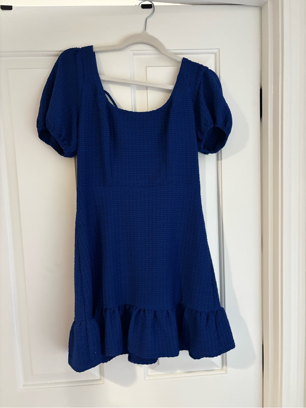 City Studio Royal Blue Puff-Sleeve Ruffle-Hem Dress